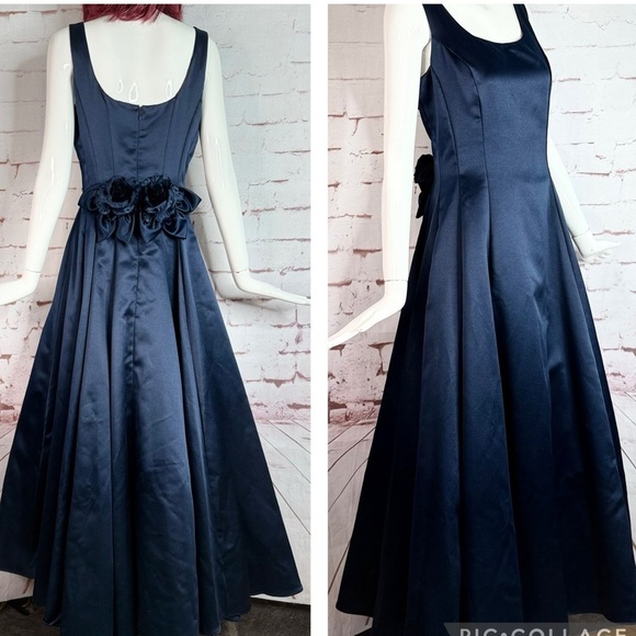 JESSICA McCLINTOCK Dresses & Skirts - JESSICA McCLINTOCK Navy Satin Floor Length Gown Size 10 Satin Roses Formal Dress